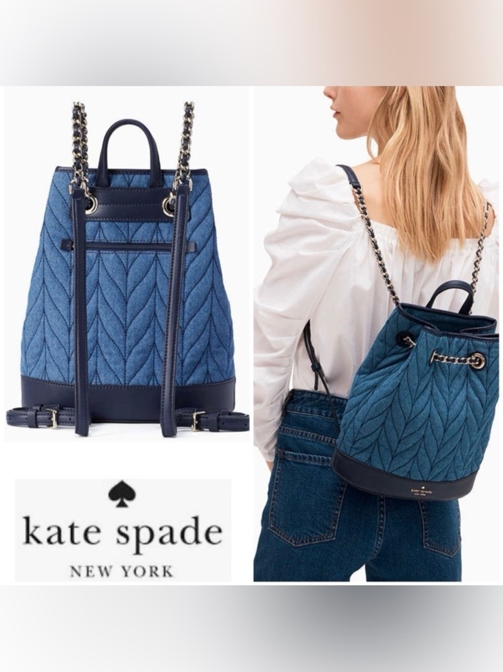 Kate Spade Briar Lane Quilted Denim Bucket Backpack